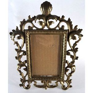 VTG Gold Gilt Picture Frame Art Nouveau Style 5x7 Desk Shelf Metal Scrollwork